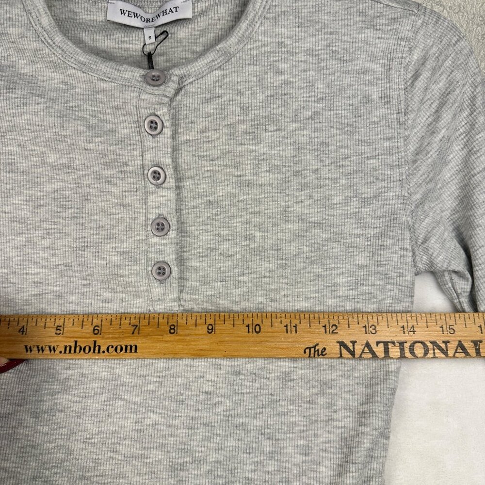 WeWoreWhat Womens Henley Bodysuit Gray Sz S Ribbed Long-Sleeve Comfy Stretch NWT - Picture 5 of 12
